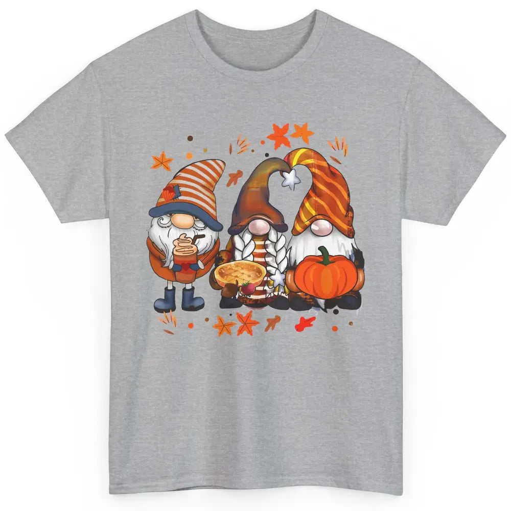 Retro Fall Gnomies Pumpkin Falling Leaves Thanksgiving Gnome Classic Unisex T-Shirt