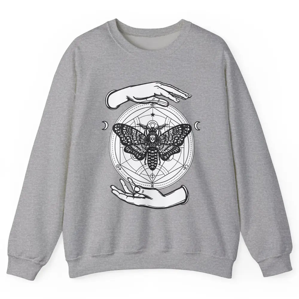 Alchemy Death Moth Occult Magical Moon Witch Hands Gothic Unisex Crewneck Sweatshirt