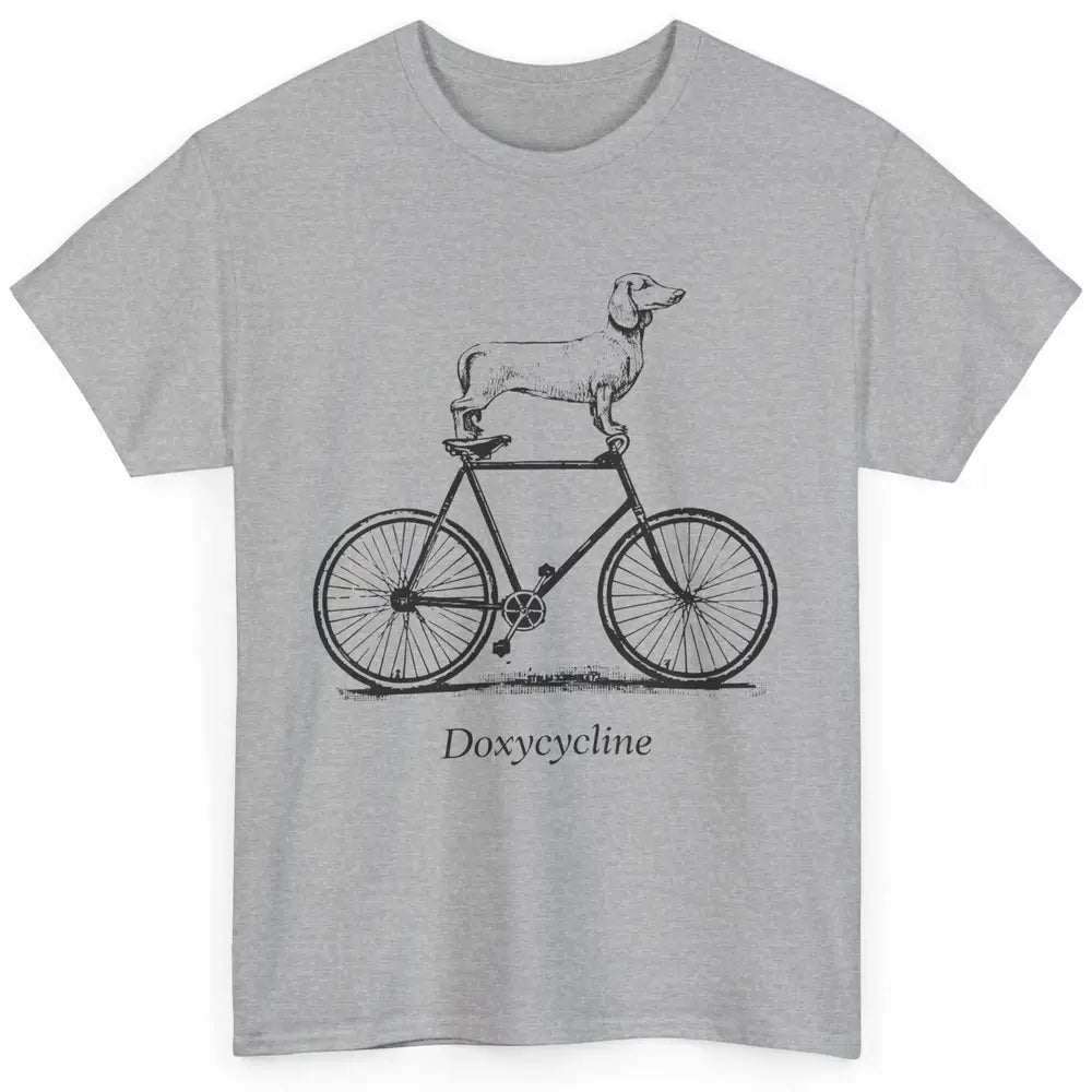 Dachshund On Bicycle Doxycycline Pun Veterinary Vet Tech Classic Unisex T-Shirt