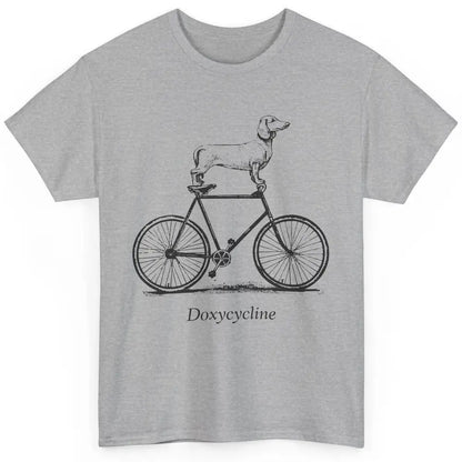 Dachshund On Bicycle Doxycycline Pun Veterinary Vet Tech Classic Unisex T-Shirt