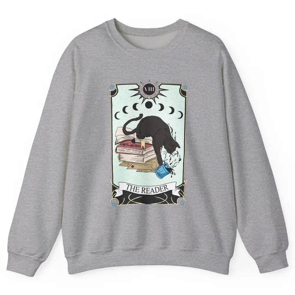 Witchy Black Cat The Reader Tarot Card Mystic Celestial Moon Unisex Crewneck Sweatshirt