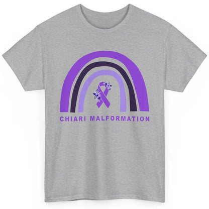 Chiari Malformation Awareness Floral Purple Ribbon Rainbow Classic Unisex T-Shirt