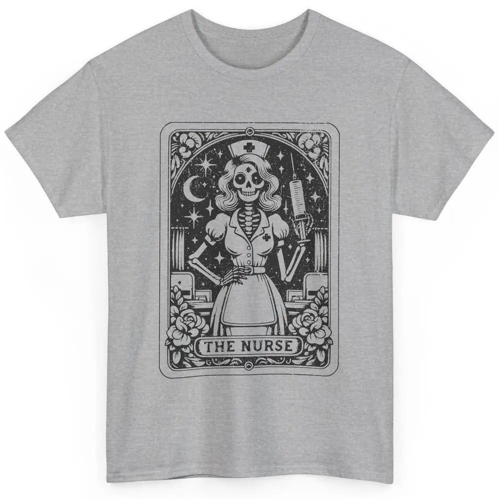 Retro Skeleton The Nurse Tarot Card Halloween Nursing Life Classic Unisex T-Shirt