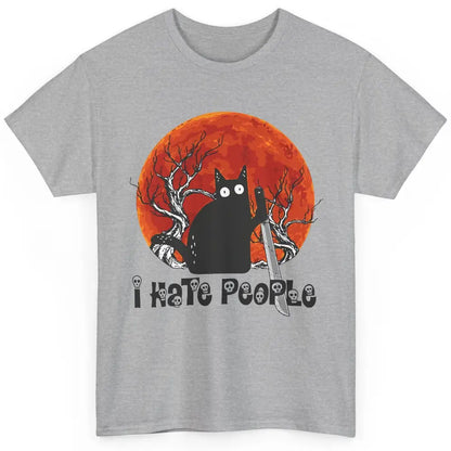 Black Cat Murderer I Hate People Pumpkin Halloween Costume Classic Unisex T-Shirt