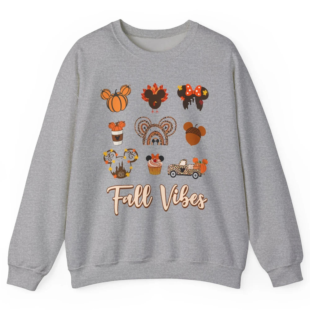 Retro Fall Vibes Pumpkin Turkey Halloween Fall Thanksgiving Unisex Crewneck Sweatshirt