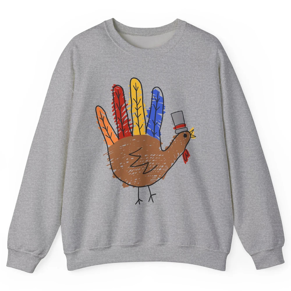 Thanksgiving Hand Turkey Funny Thanksgiving Teacher Thankful Unisex Crewneck Sweatshirt