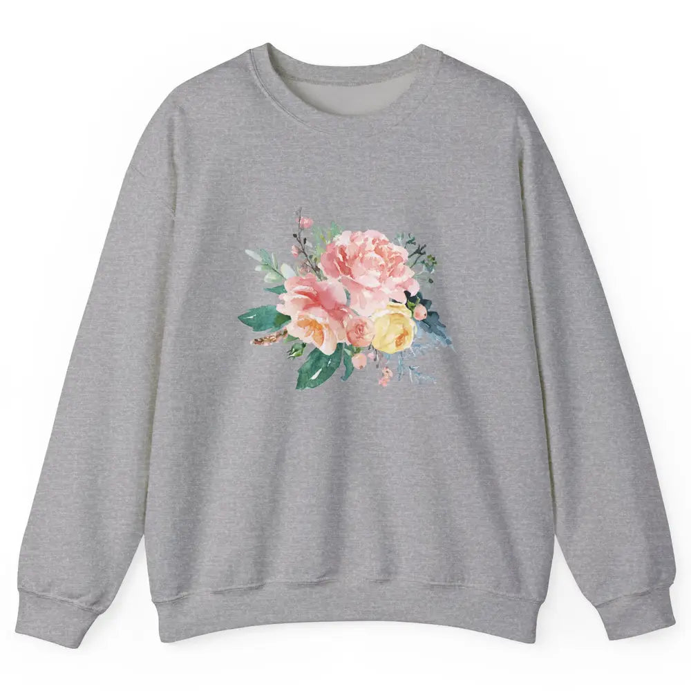 Watercolor Peony Flower Bouquet Botanical Garden Wildflower Unisex Crewneck Sweatshirt