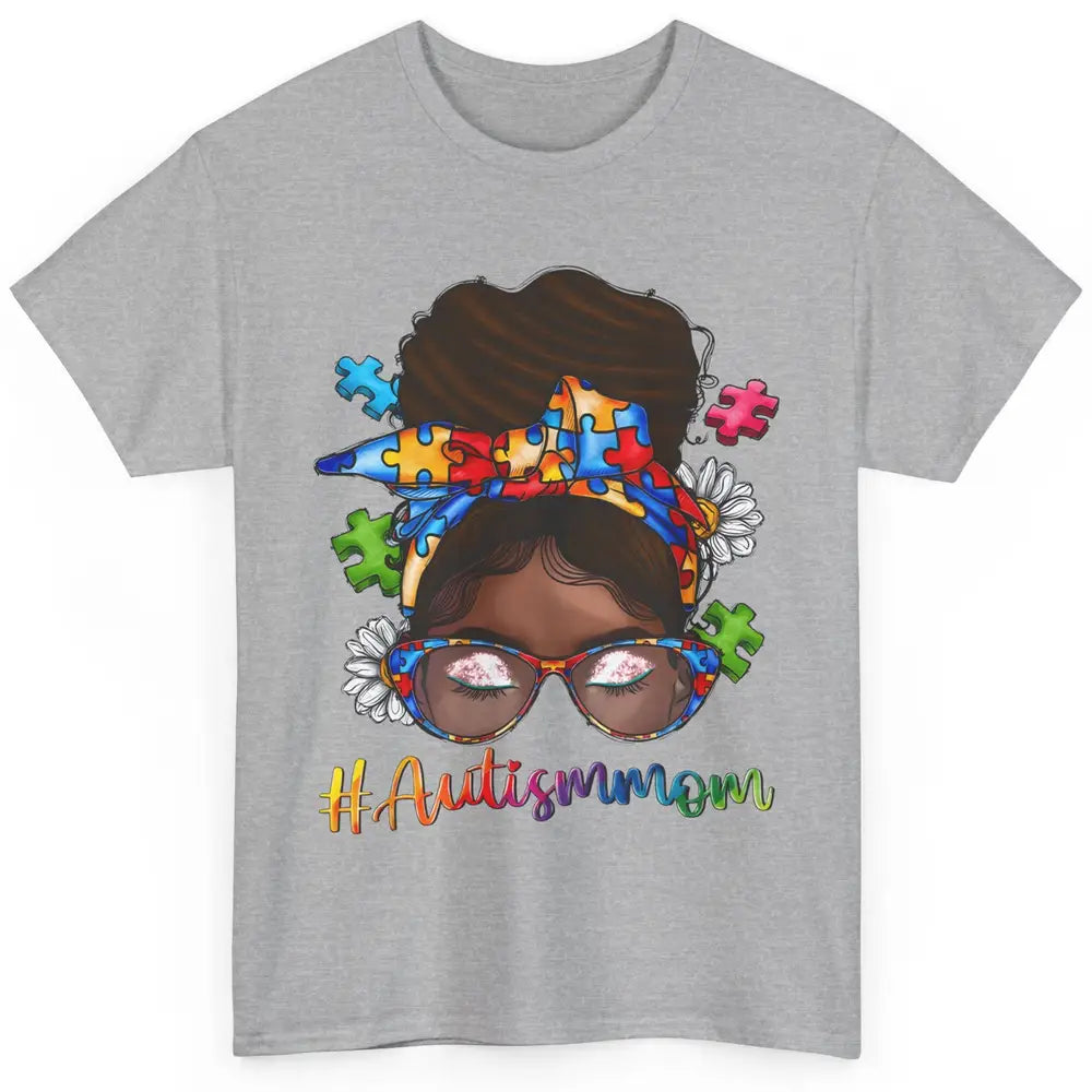 Autism Afro Mom Curly Hair American African Autism Awareness Classic Unisex T-Shirt