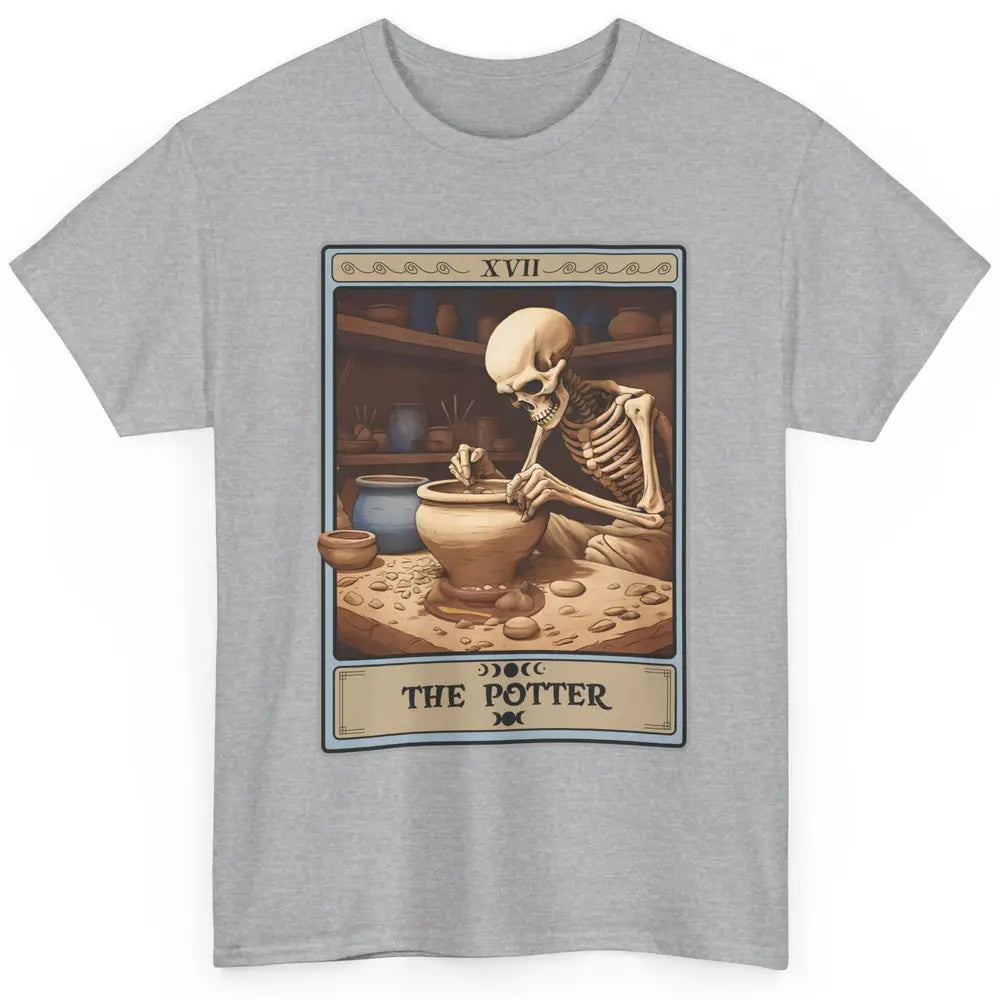 Retro Skeleton The Potter Tarot Card Halloween Pottery Lover Classic Unisex T-Shirt