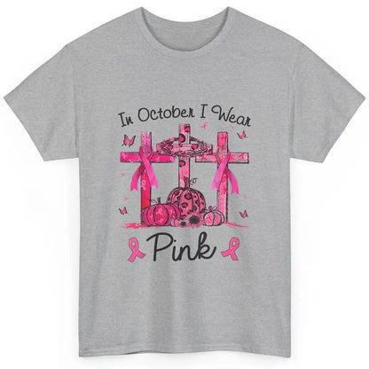 Cross Pumpkin Christian Pink Ribbon Breast Cancer Awareness Classic Unisex T-Shirt