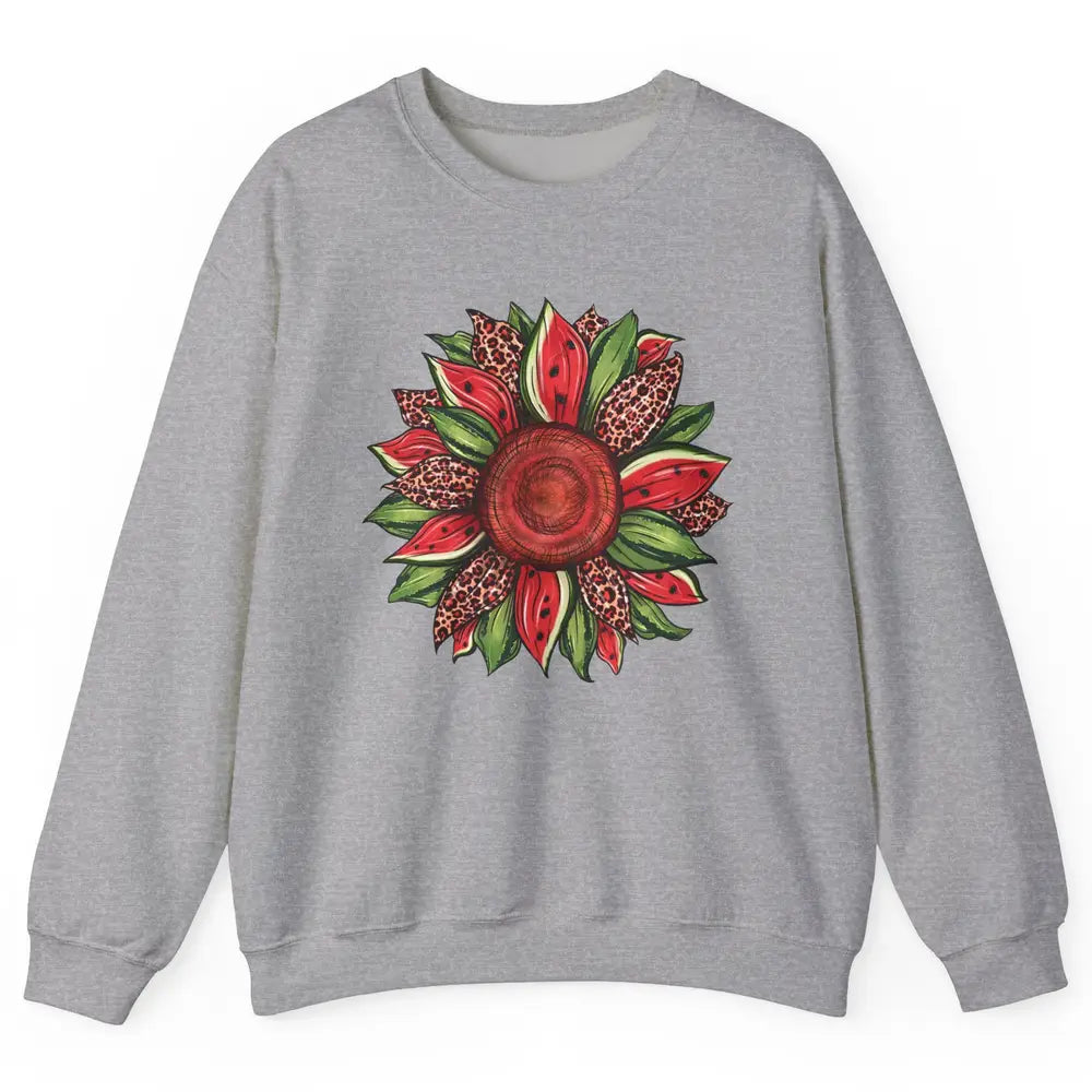 Watermelon Leopard Sunflower Summer Peace Love Watermelon Unisex Crewneck Sweatshirt