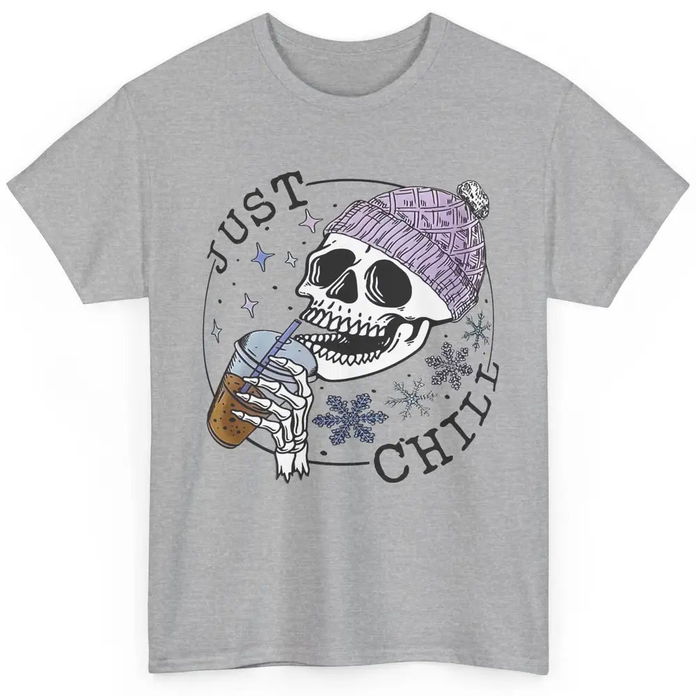 Funny Skeleton Coffee Just Relax Snowflakes Christmas Classic Unisex T-Shirt