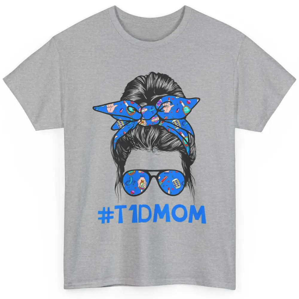 T1D Proud Mom Leopard Messy Bun Warrior Diabetes Awareness Classic Unisex T-Shirt