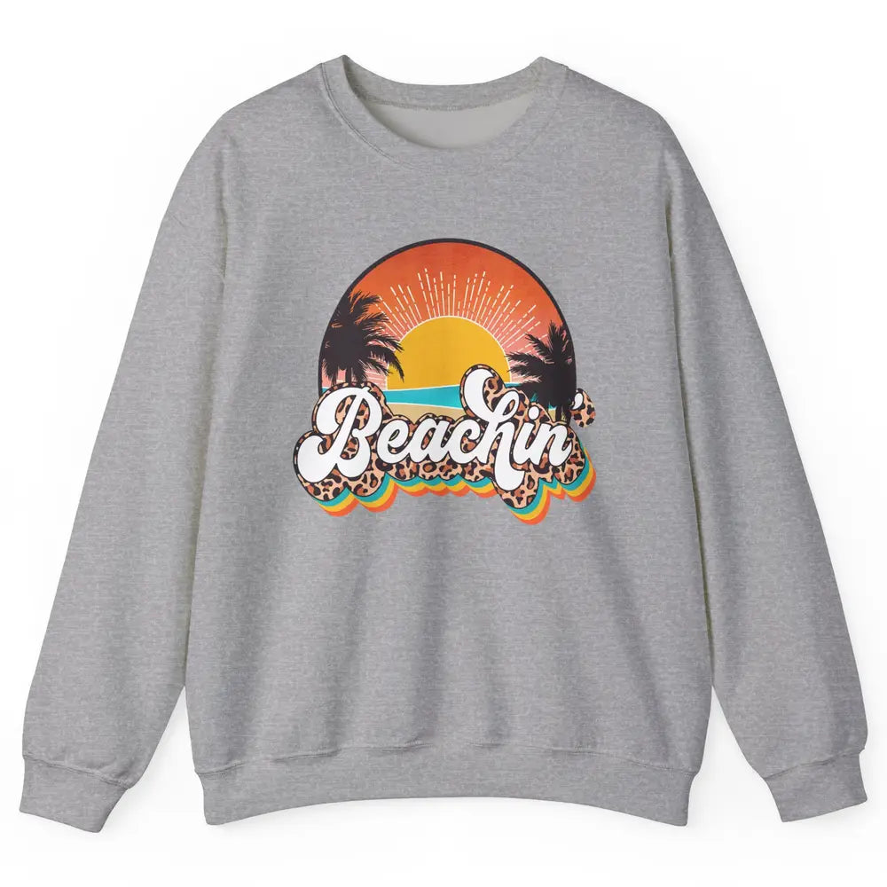 Beachin' Leopard Retro Summer Sunset Beach Lovers Vacation Unisex Crewneck Sweatshirt