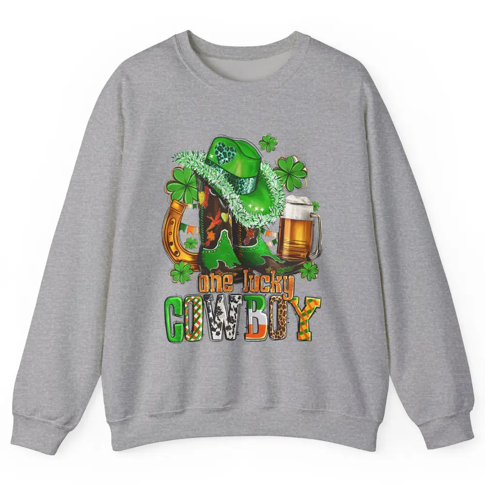 Western Lucky Cowboy Boots Clover Leopard St Patricks Day Unisex Crewneck Sweatshirt