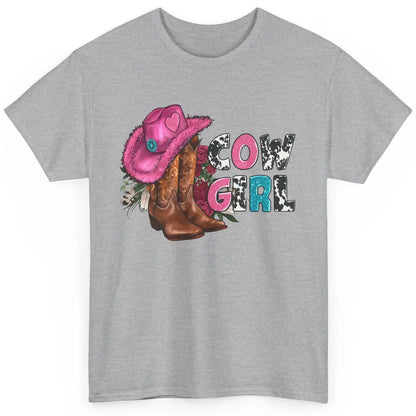 Floral Pink Cowgirl Boots And Hat Valentines Western Country Classic Unisex T-Shirt