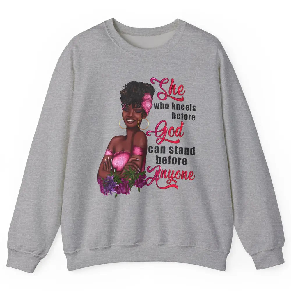 Black Girl She Who Kneels Before God Christian Afro Women Unisex Crewneck Sweatshirt