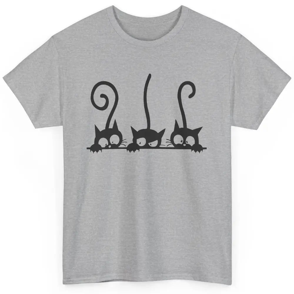 Cute Peeking Black Cats In A Row Funny Hiding Kitten Lovers Classic Unisex T-Shirt