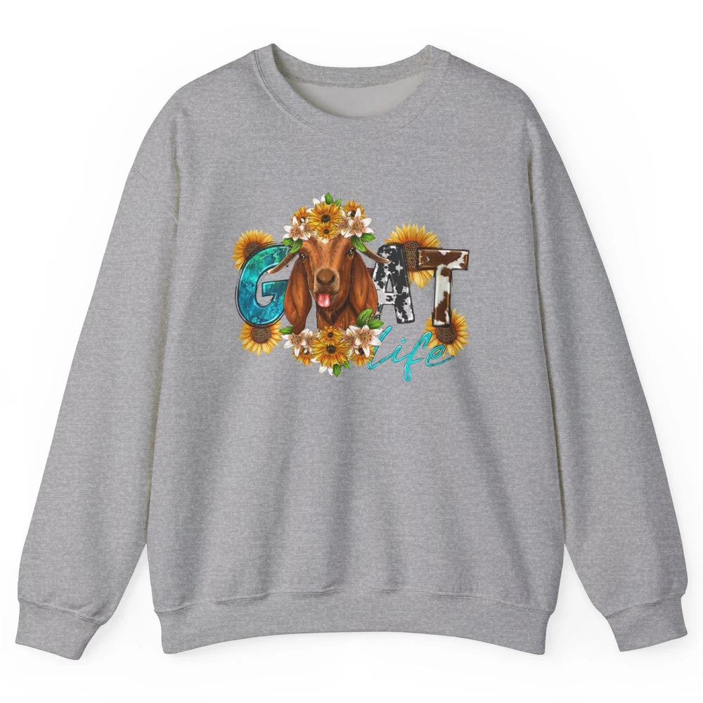 Sunflower Goat Life Just A Girl Who Love Goat Farmer Western Unisex Crewneck Sweatshirt