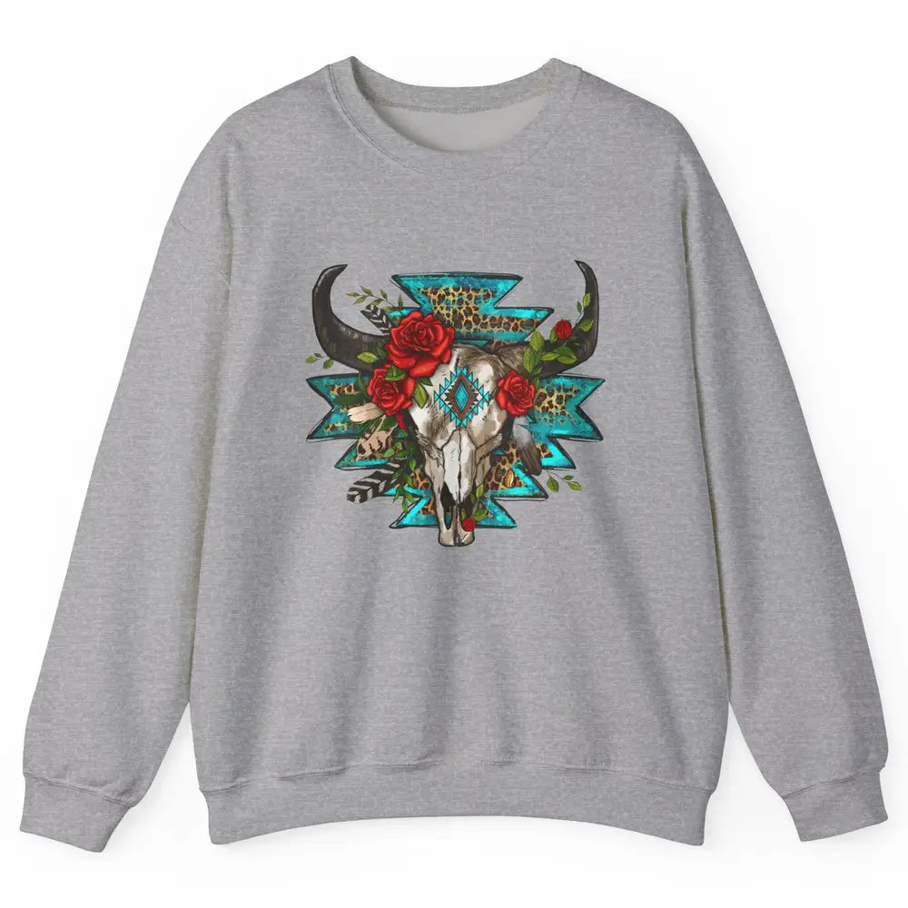 Aztec Heifer Skull Roses Cowboy Floral Leopard Vintage Texas Unisex Crewneck Sweatshirt