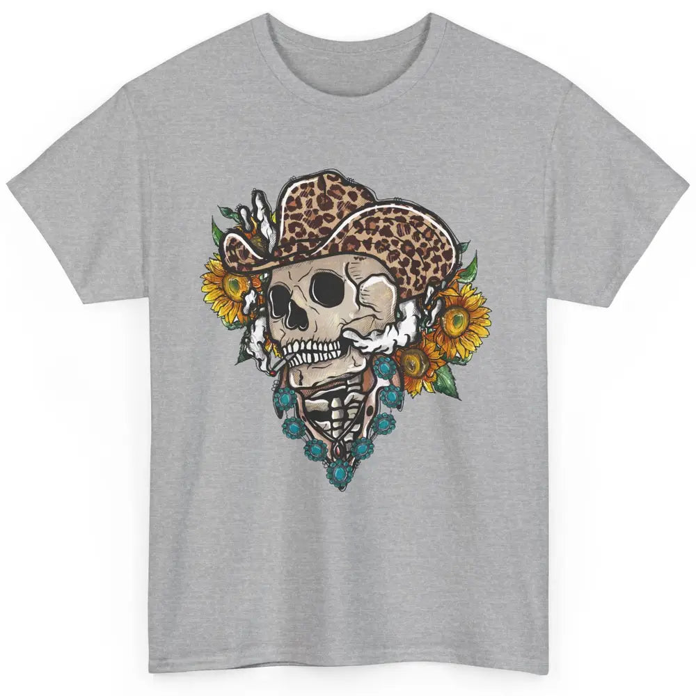 Sunflower Leopard Cowboy Skull Gemstone Western Country Gift Classic Unisex T-Shirt