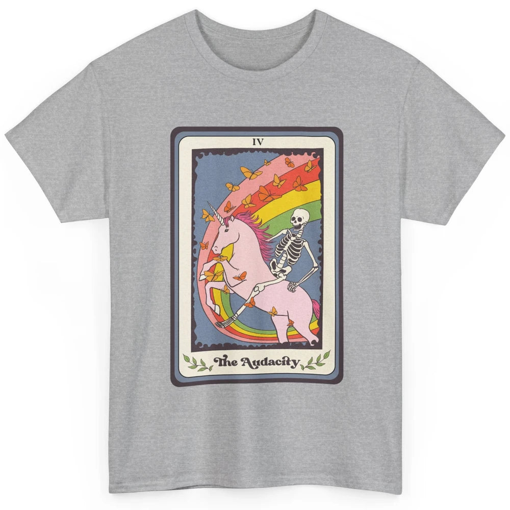 Retro Skeleton Rides Unicorn The Audacity Tarot Card Rainbow Classic Unisex T-Shirt