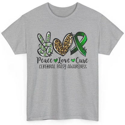 Cerebral Palsy Awareness Heart Green Ribbon Peace Love Cure Classic Unisex T-Shirt