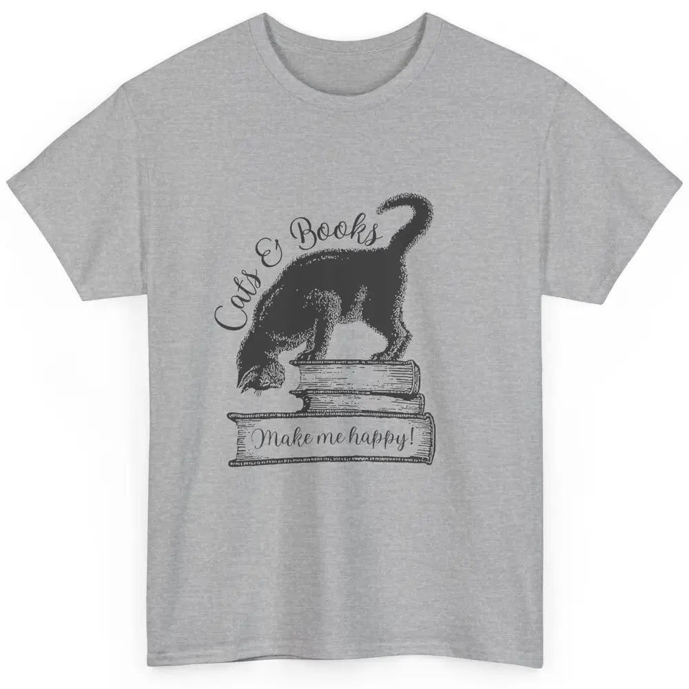 Black Cat Make Me Happy Reading Book Retro Kitten Bookish Classic Unisex T-Shirt