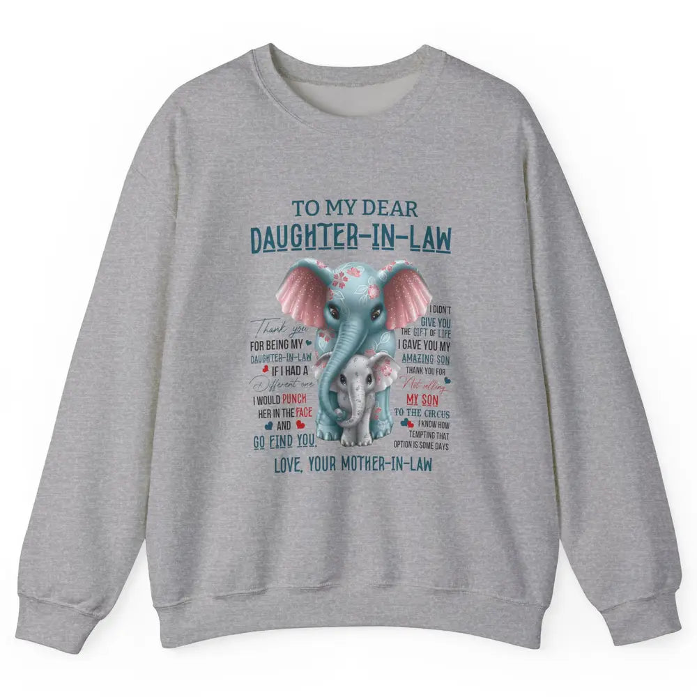 To My Dear Daughter In Law Love Mother In Law Cute Elephant Unisex Crewneck Sweatshirt