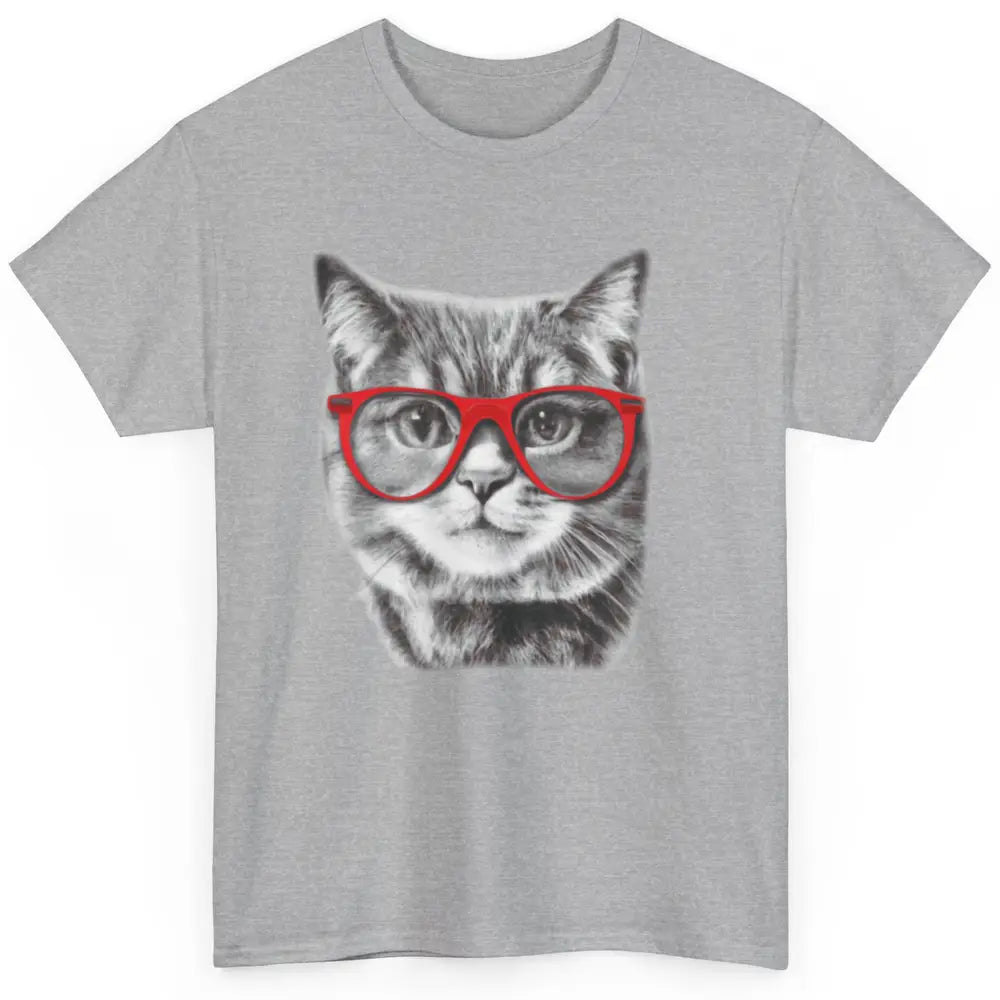 Funny Cat With Red Glasses Kitten Pets Cat Lovers Gift Classic Unisex T-Shirt