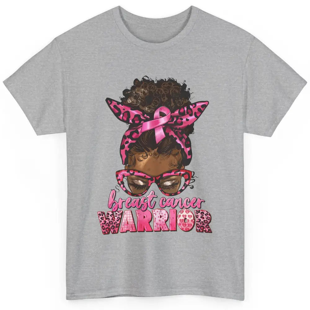 Afro Black Woman Breast Cancer Awareness Messy Bun Leopard Classic Unisex T-Shirt