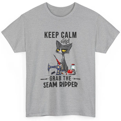 Funny Black Cat Keep Calm Grab Seam Ripper Sewing Quilting Classic Unisex T-Shirt