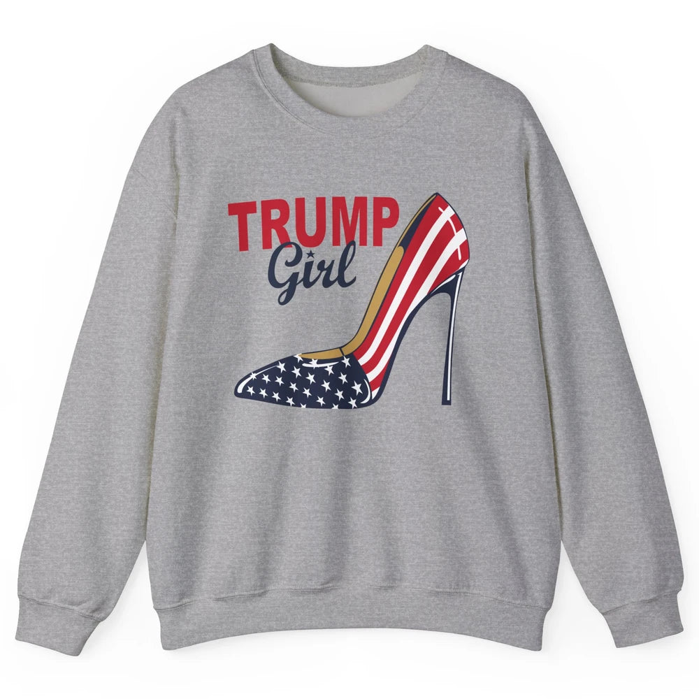 Trump Girl American Flag High Heels Republican Trump Support Unisex Crewneck Sweatshirt