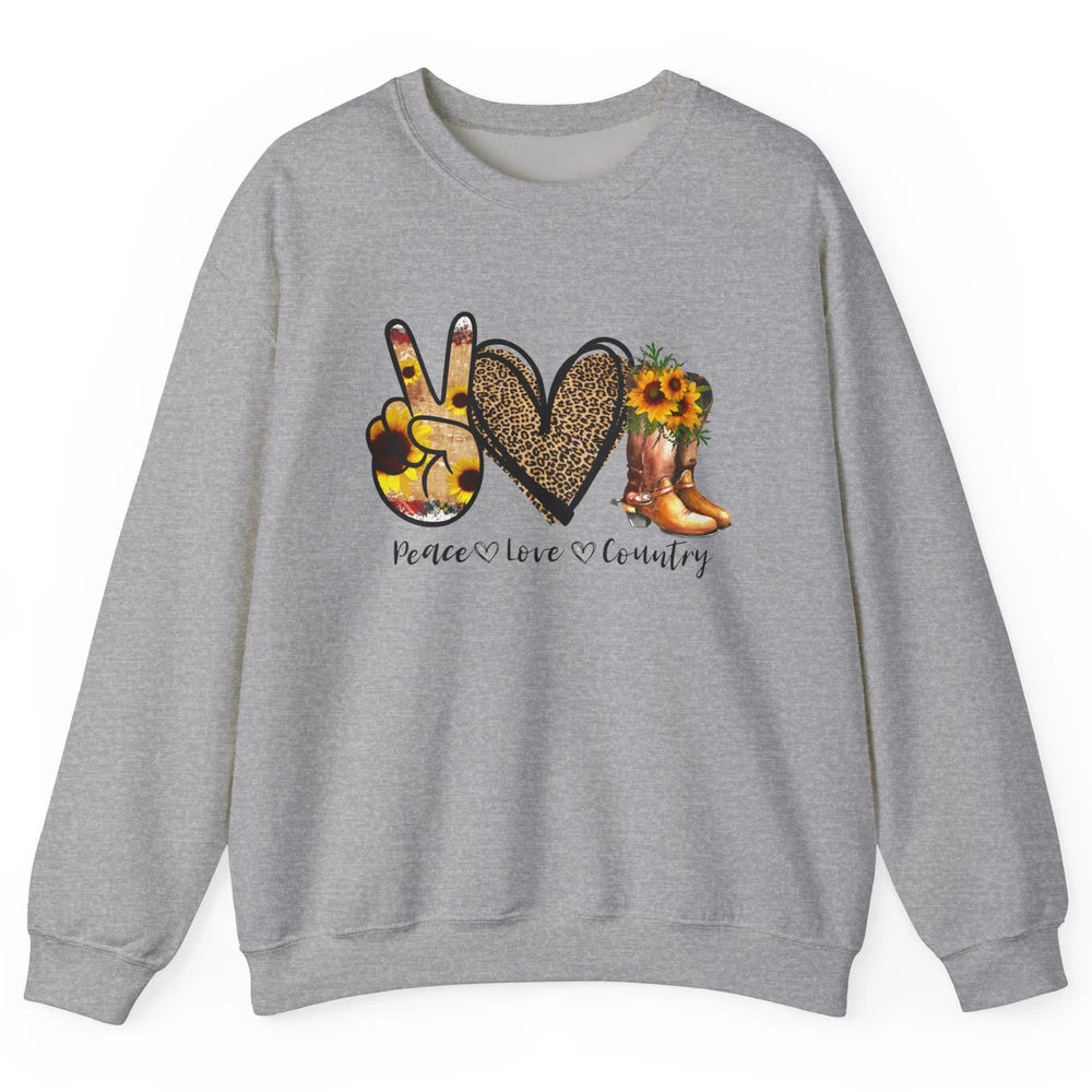 Retro Sunflower Peace Love Country Cowgirl Midwest Girl Boot Unisex Crewneck Sweatshirt