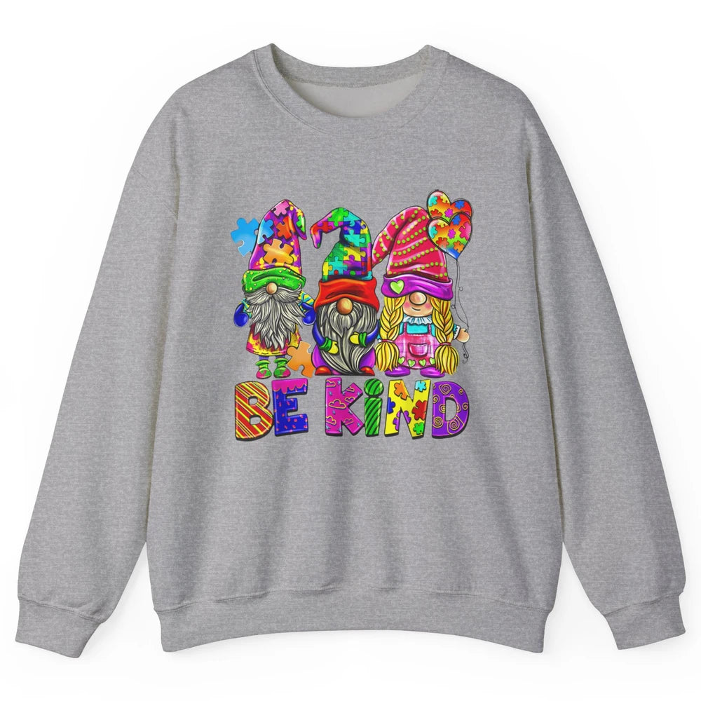 Be Kind Gnome Autism Awareness Month Autistic Jigsaw Puzzle Unisex Crewneck Sweatshirt