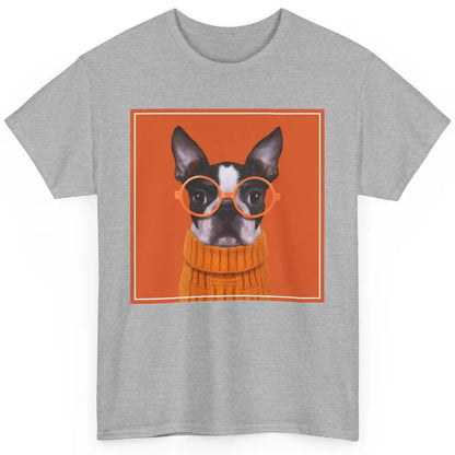 Funny Boston Terrier Face Orange Glasses Dog Nerd Cool Puppy Classic Unisex T-Shirt