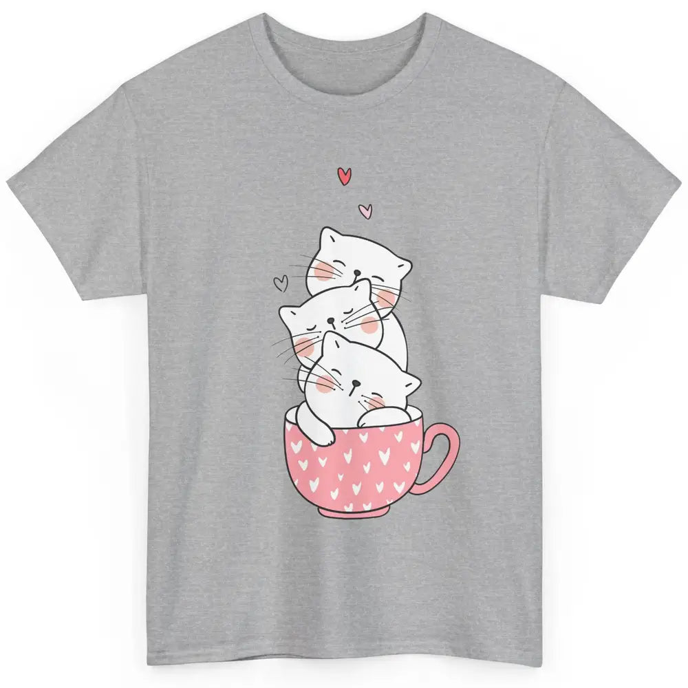 Funny Cats In Cup Cute Kitten Mom Vday Heart Valentines Day Classic Unisex T-Shirt