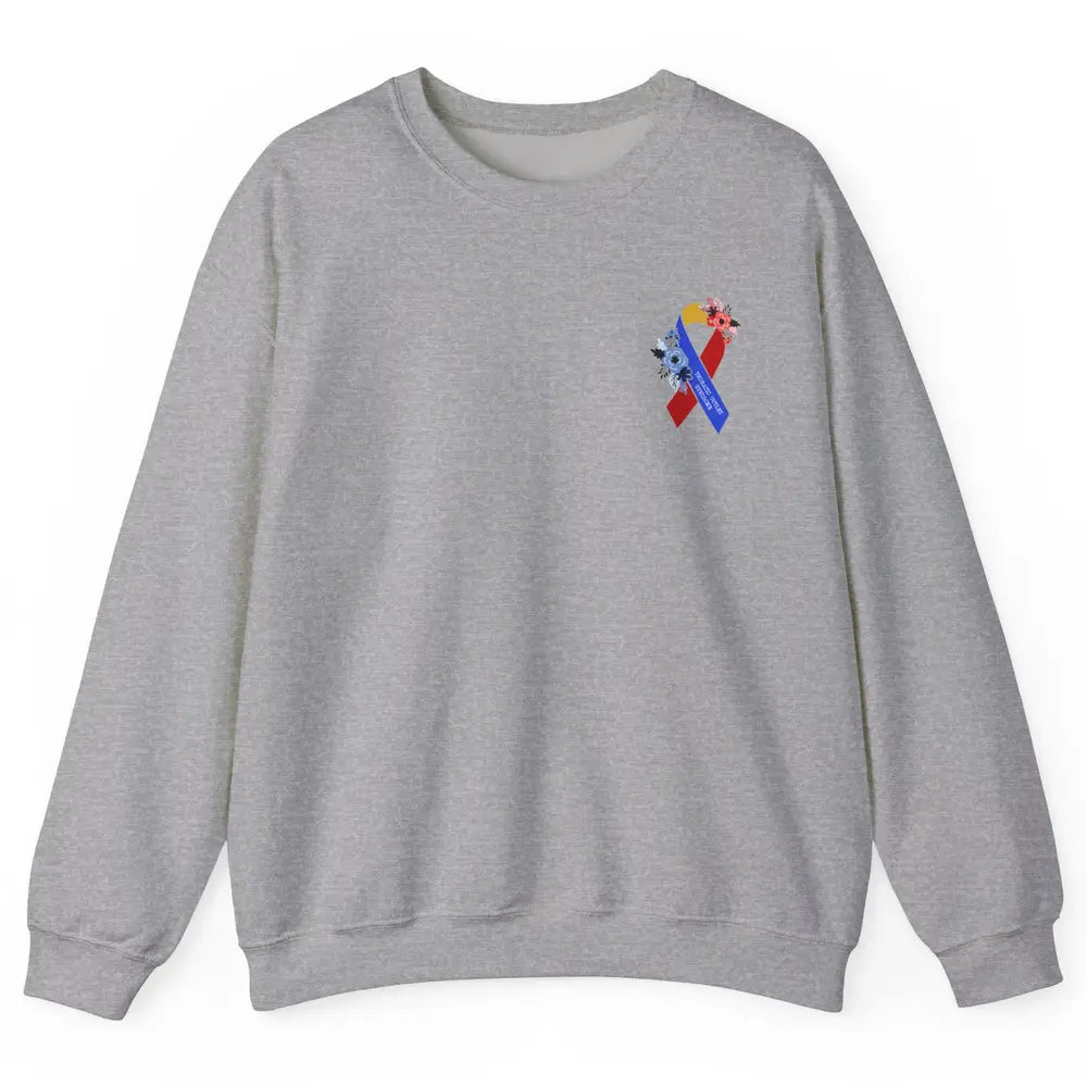 Thoracic Outlet Syndrome Awareness Floral Blue Red Ribbon Unisex Crewneck Sweatshirt