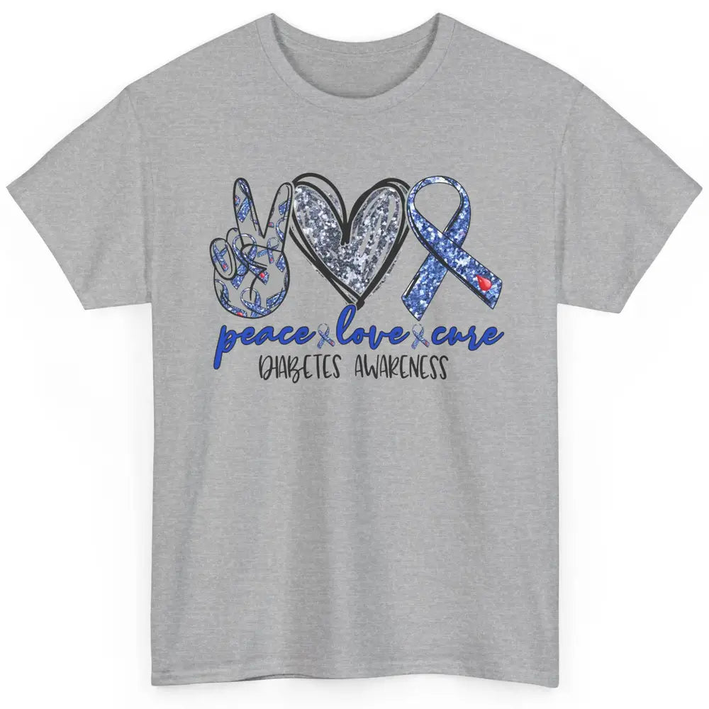 Diabetes Awareness Peace Love Cure Type 1 Diabetes Awareness Classic Unisex T-Shirt