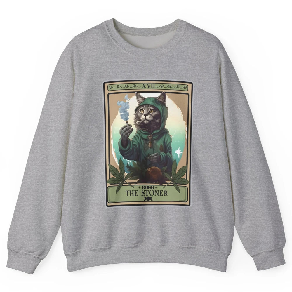 Vintage The Stoner Cat Tarot Card Weed Cannabis Marijuana Unisex Crewneck Sweatshirt