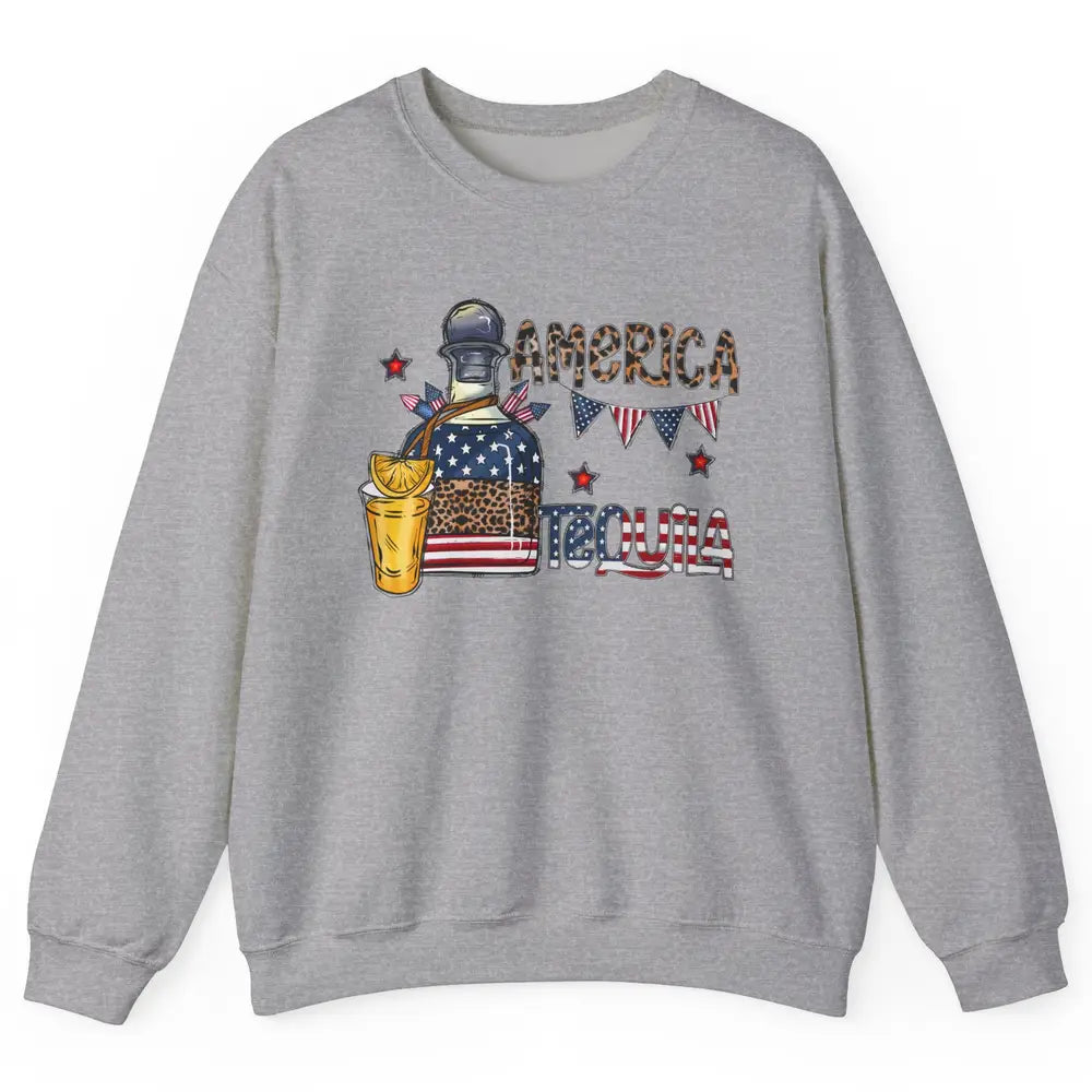 America Tequila Leopard Western Country 4th Of July Party Unisex Crewneck Sweatshirt