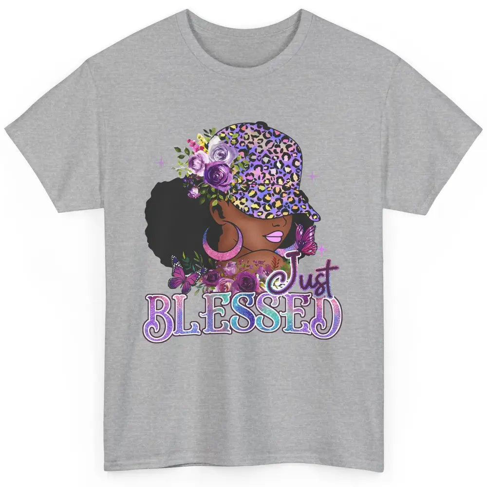 Floral Afro Black Girl Just Blessed Christian Afro American Classic Unisex T-Shirt