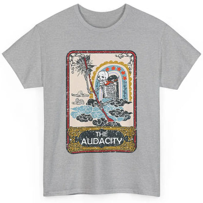 Retro Skeleton Riding Clouds Rainbow The Audacity Tarot Card Classic Unisex T-Shirt