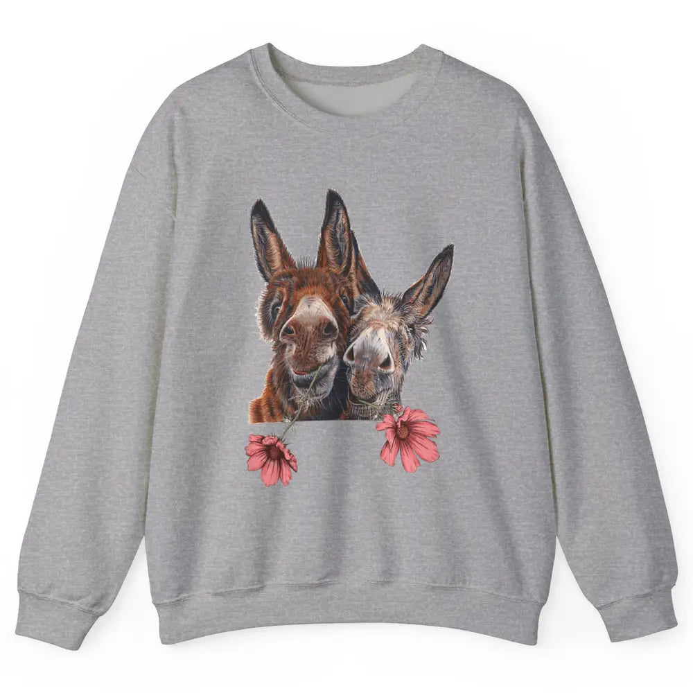 Wildflower Donkey Couple Retro Farm Animal Life Funny Donkey Unisex Crewneck Sweatshirt