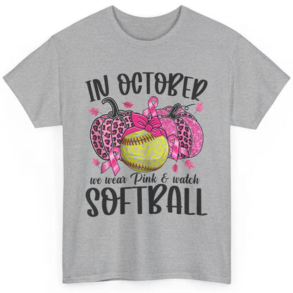 Softball Leopard Pumpkin In October Breast Cancer Awareness Classic Unisex T-Shirt