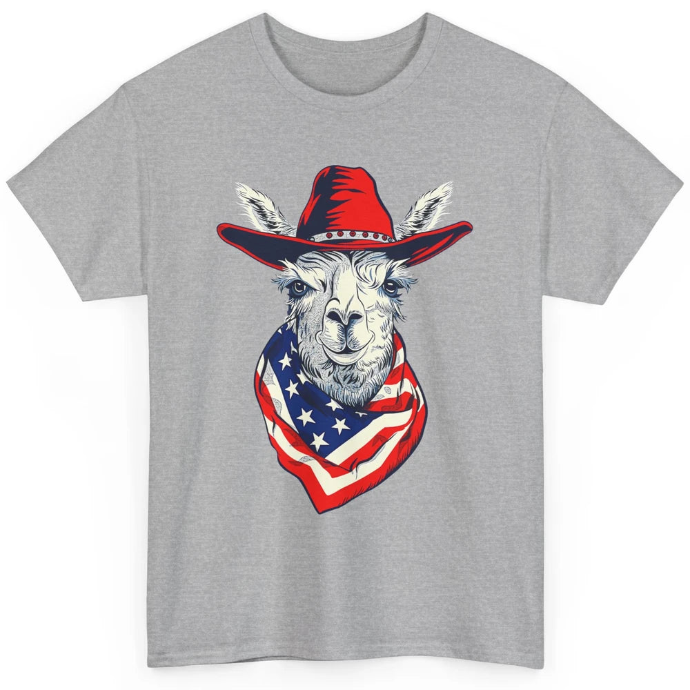 Funny Alpaca Cowboy Western Country Llama Rodeo USA Flag Retro Howdy Classic Unisex T-Shirt