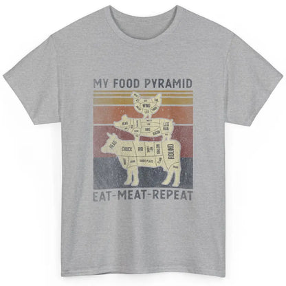 Vintage My Food Pyramid Eat Meat BBQ Lover Fast Food Retro Classic Unisex T-Shirt