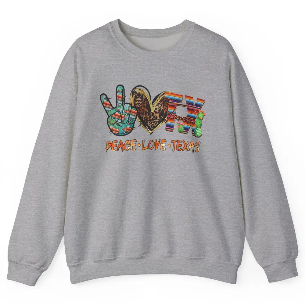 Retro Peace Love Texas Leopard Western Country Desert Cactus Unisex Crewneck Sweatshirt