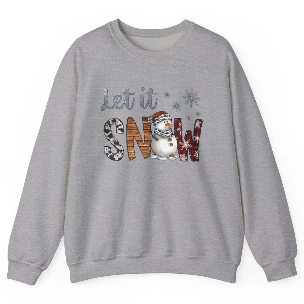 Leopard Snowman Let It Snow Snowflakes Western Christmas Unisex Crewneck Sweatshirt