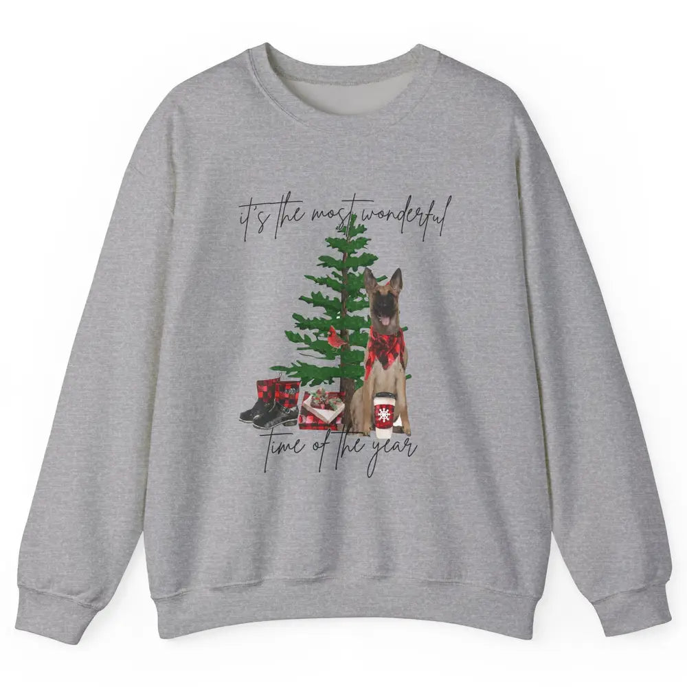 Belgian Malinois Christmas Tree Most Wonderful Time Of Year Unisex Crewneck Sweatshirt